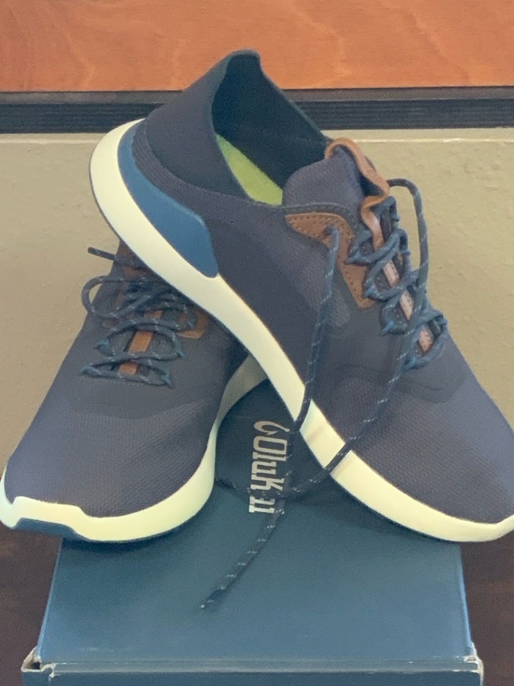 OluKai Men’s vintage blue  Lace-Up Sneakers with Cream Sole. KA’ANAPALI 10509PVV